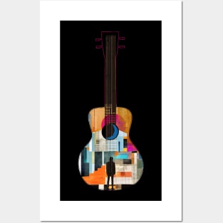 Blues Guitar Patchwork Collage Mixed Media Abstraction Posters and Art